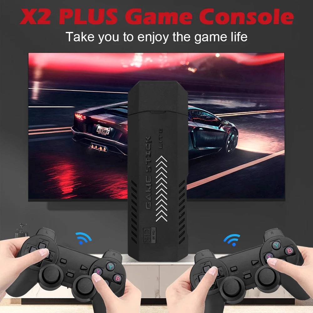 4K Portable Game Stick Dongle HD Video Game Console 2.4G 64GB Gaming Stick X2 Portable Classic Game Console X2 Plus