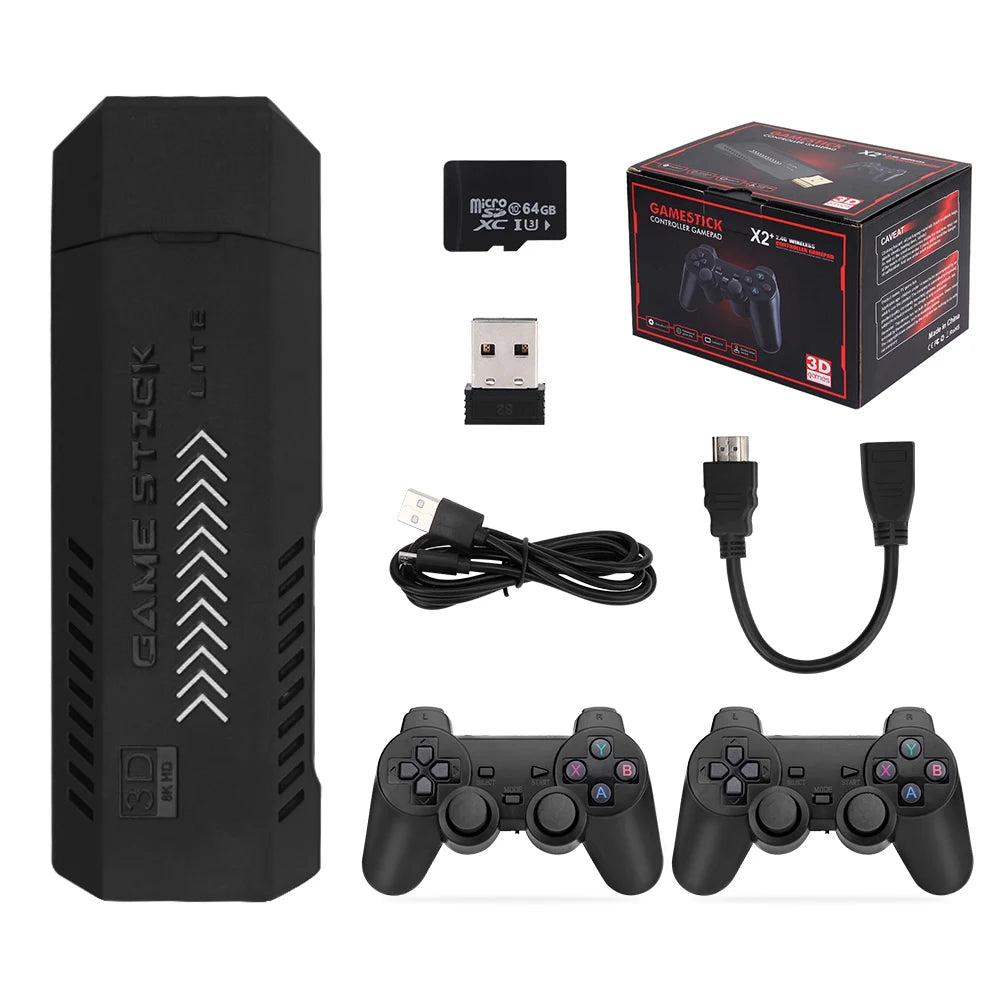 4K Portable Game Stick Dongle HD Video Game Console 2.4G 64GB Gaming Stick X2 Portable Classic Game Console X2 Plus
