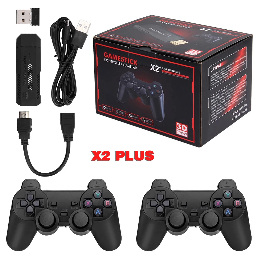4K Portable Game Stick Dongle HD Video Game Console 2.4G 64GB Gaming Stick X2 Portable Classic Game Console X2 Plus