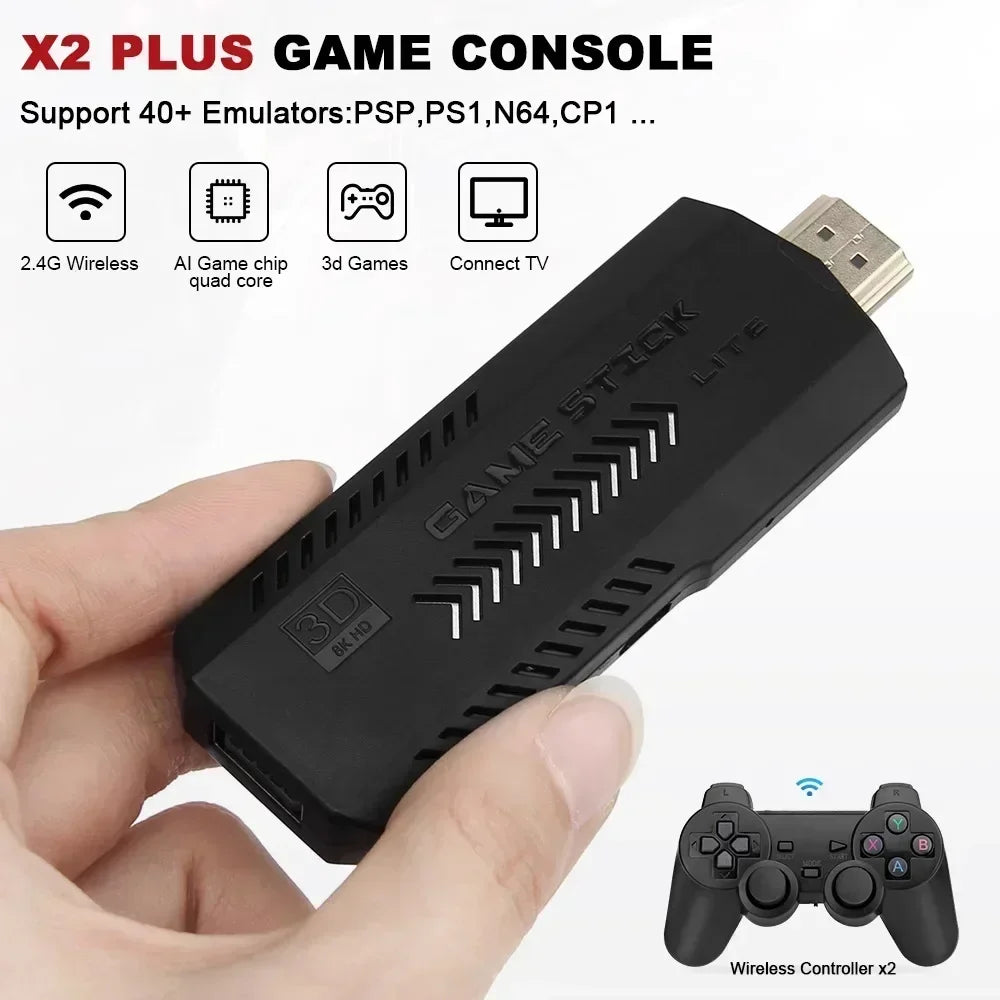 X2 Plus GD10 Pro 4K Game Stick 3D HD Retro Console Wireless Controller TV 50 Emulator For PS1/N64/DC 256G 128G 64G