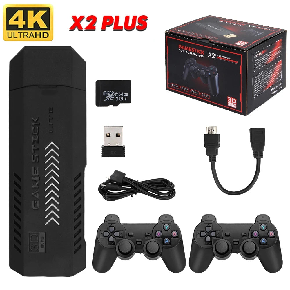 X2 Plus GD10 Pro 4K Game Stick 3D HD Retro Console Wireless Controller TV 50 Emulator For PS1/N64/DC 256G 128G 64G