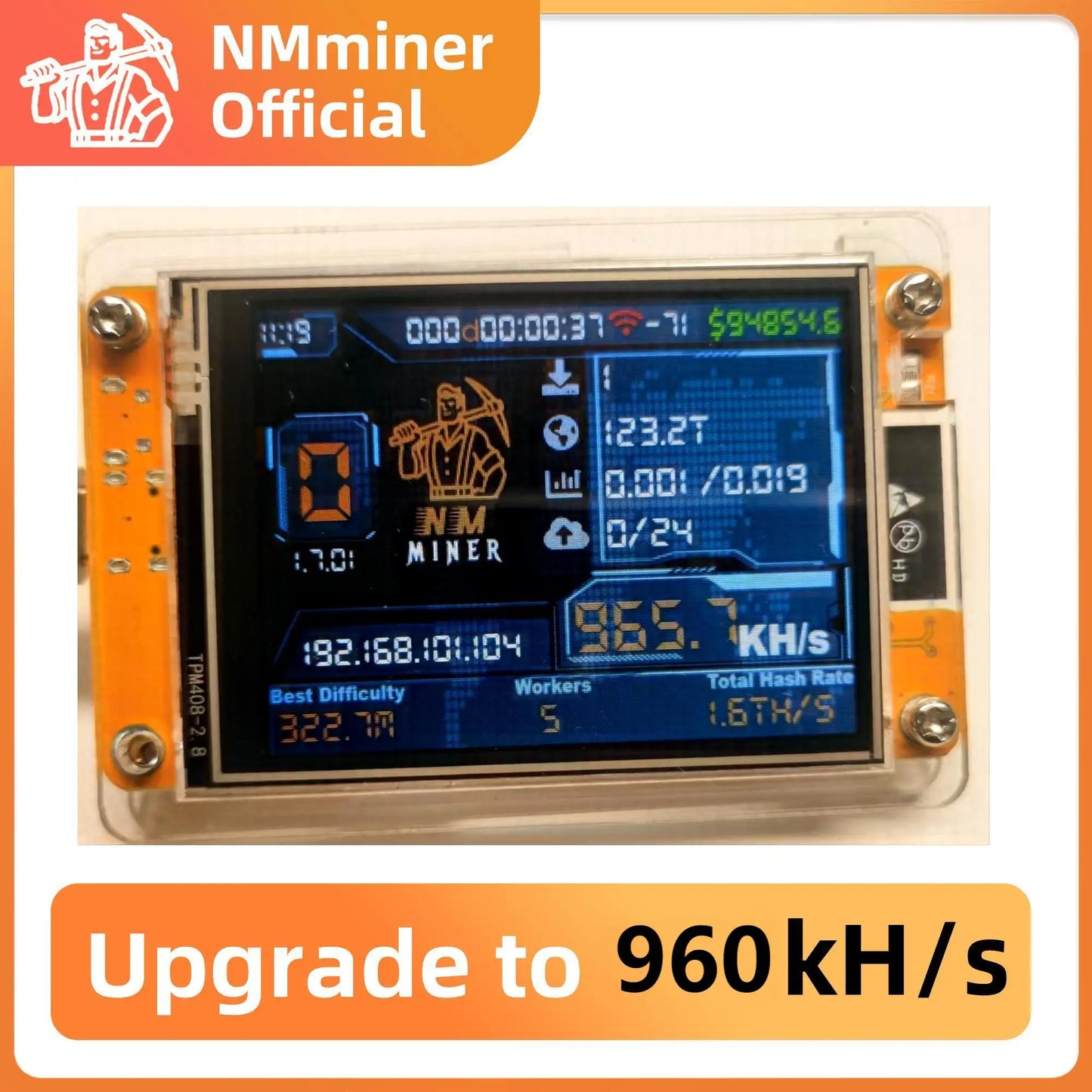 NMMiner NerdMiner V2 Hashrate Lucky Miner ESP32 2.8 inch Smart Display Crypto Solo Lottery 960KH/s Bitcoin ESP32-2432S028R DROOM