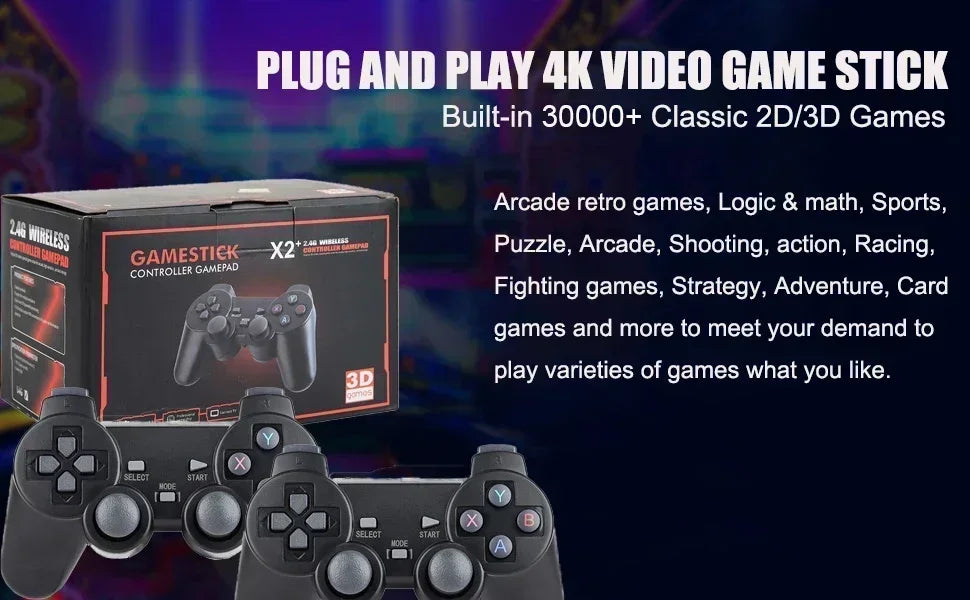 X2 Plus GD10 Pro 4K Game Stick 3D HD Retro Console Wireless Controller TV 50 Emulator For PS1/N64/DC 256G 128G 64G